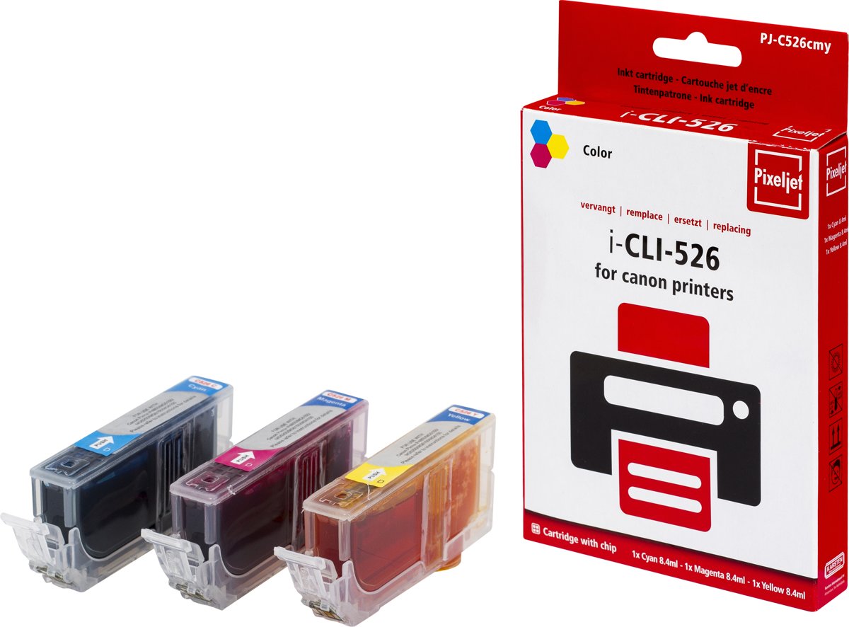 Canon CLI-526 (3-pack) inktcartridges kleur |Cyaan|Magenta|Geel| - Pixeljet